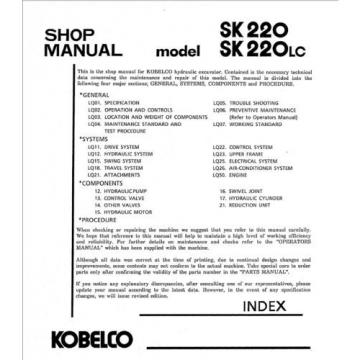 Kobelco SK220 LC V LCV Hydraulic Excavator Shop Service Manual