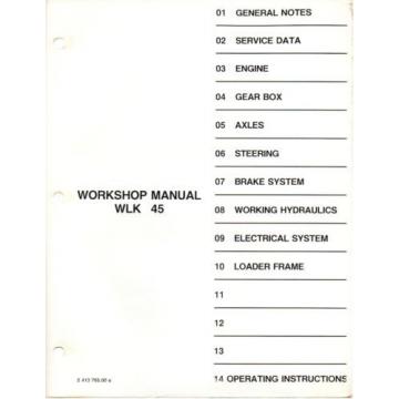 KOBELCO WLK45 Wheel Loader Shop Manual and Operating Instructions repair service