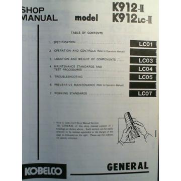 Kobelco K912-II K912LC-II Hydraulic Excavator Shop Service Manual 5SLC0003E2 &#039;90