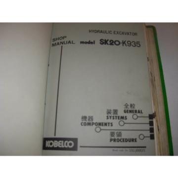 Kobelco SK20 &amp; K935 Excavator Shop Manual , s/n&#039;s L70106 to 70170 , LU-0067-up