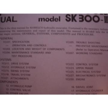 Kobelco Hydraulic Excavator Service SHOP MANUAL Model SK300-III  SK300LC-III OEM