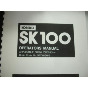 Kobelco SK100 HYD Excavator Factory SHOP MANUAL PARTS OPERATORS Catalog Service