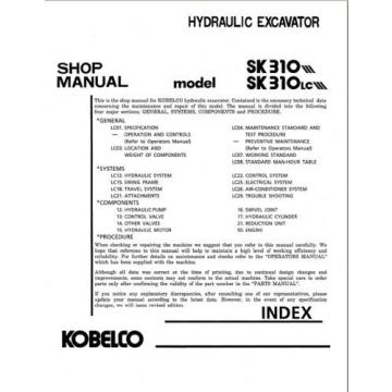 Kobelco SK310 SK310LC Hydraulic Excavator Shop Service Manual