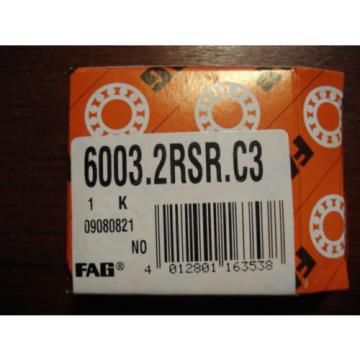 FAG, Sealed Ball Bearing, 17mm x 35mm x 10mm, Qty. 2, 6003.2RSR.C3 /7888eFE0