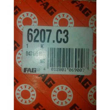 FAG 6207-C3 DEEP GROOVE BALL BEARING, SINGLE ROW, OPEN, STEEL CAGE, C3 (56)